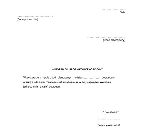wzór wniosku o urlop okolicznościowy