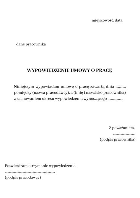 Schemat przedstawiający procedurę wypowiedzenia umowy o pracę