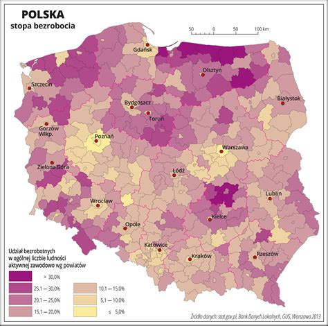 Mapa pokazująca skalę zatrudnienia cudzoziemców w Polsce