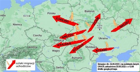Mapa pokazująca skalę migracji z Ukrainy