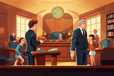 Ilustracja przedstawiająca proces sądowy z obrońcą i oskarżonym