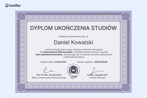 Dyplom ukończenia studiów z wieńcem laurowym