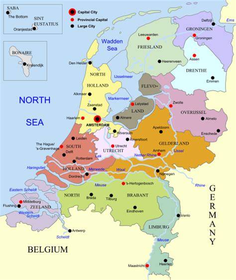Mapa Holandii z zaznaczonymi regionami