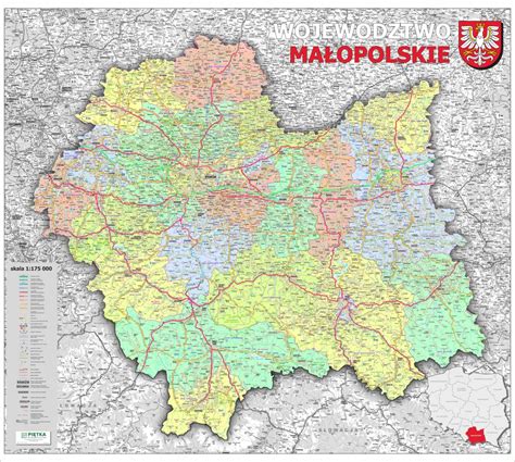 Mapa województwa małopolskiego z zaznaczonymi placówkami medycznymi