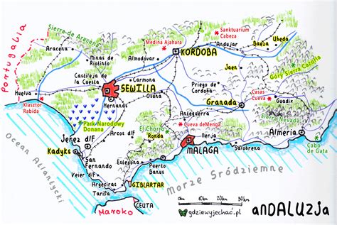 Mapa Hiszpanii z zaznaczonym regionem Andaluzji