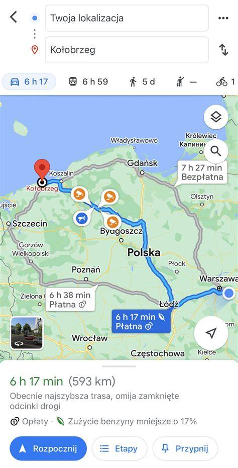 Mapa trasy rejsu z Kołobrzegu do Stavanger