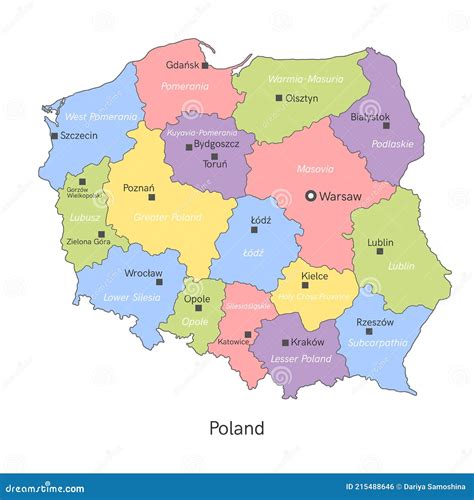 Mapa Polski z zaznaczonymi regionami