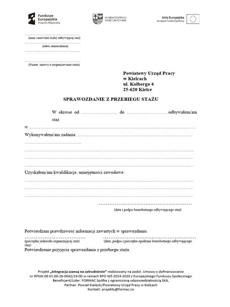 Schemat przebiegu stażu z urzędu pracy