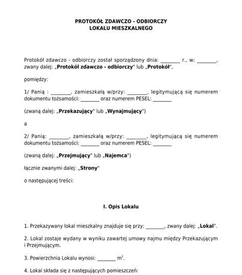 Protokół zdawczo-odbiorczy lokalu
