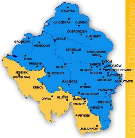 Mapa Górnego Śląska z zaznaczonymi kopalniami