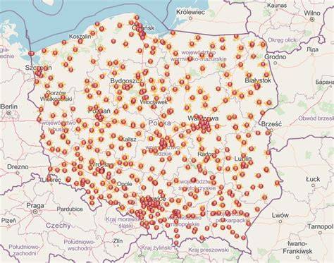Mapa pokazująca miejsca, gdzie mogą odbywać się zajęcia szkolne (np. szkoła, wycieczki)