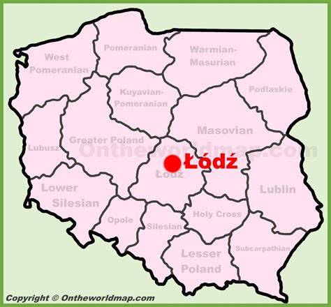 Mapa Polski z zaznaczoną Łodzią