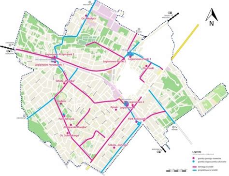 Mapa Legionowa z zaznaczonymi komisariatami policji