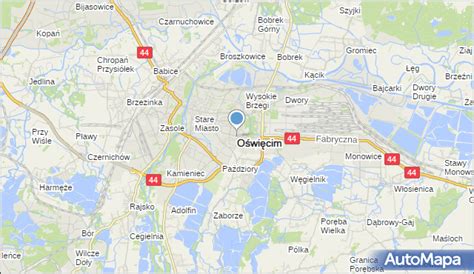 Mapa Oświęcimia z zaznaczonymi strefami przemysłowymi i handlowymi