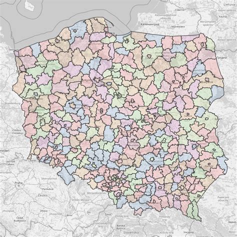 Mapa powiatu elbląskiego z zaznaczonymi gminami