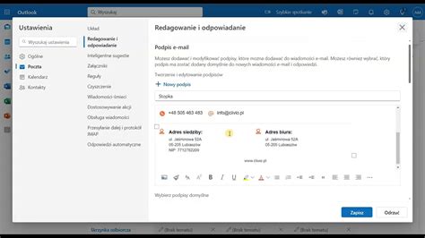 Interfejs ustawień autorespondera w programie Outlook