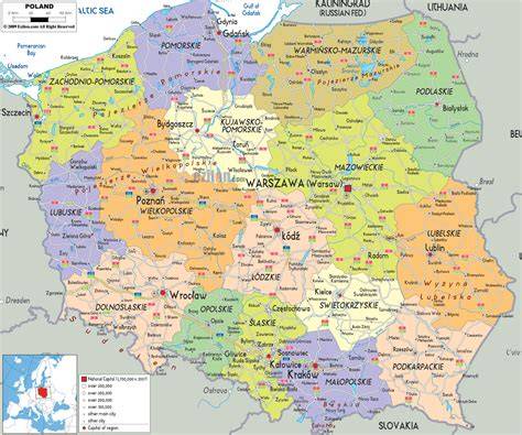 Mapa Polski z zaznaczonymi miastami z ofertami pracy dla programistów