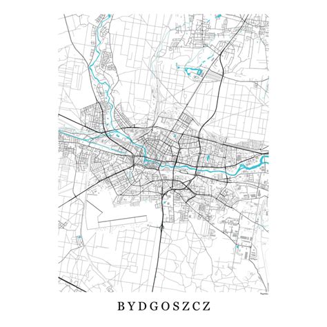 Mapa Bydgoszczy z zaznaczonymi placówkami Banku Pocztowego