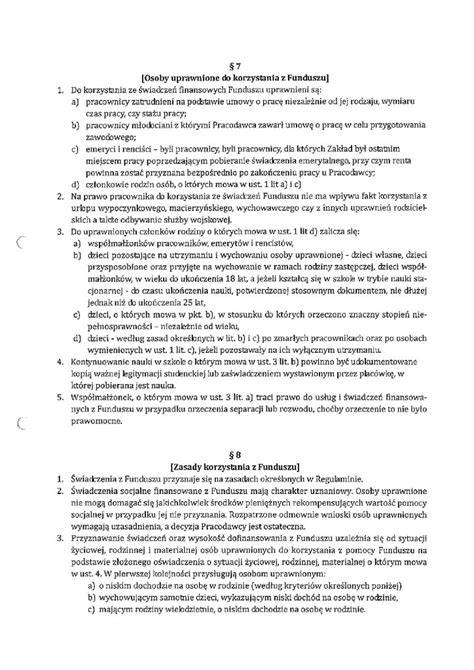 Struktura regulaminu funduszu socjalnego