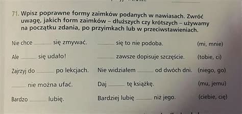Przykłady użycia form krótszych i dłuższych zaimków