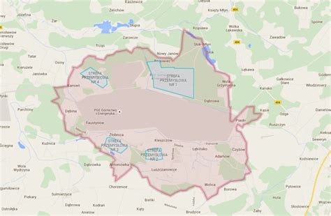 Mapa Gminy Kleszczów z zaznaczonymi obszarami inwestycji