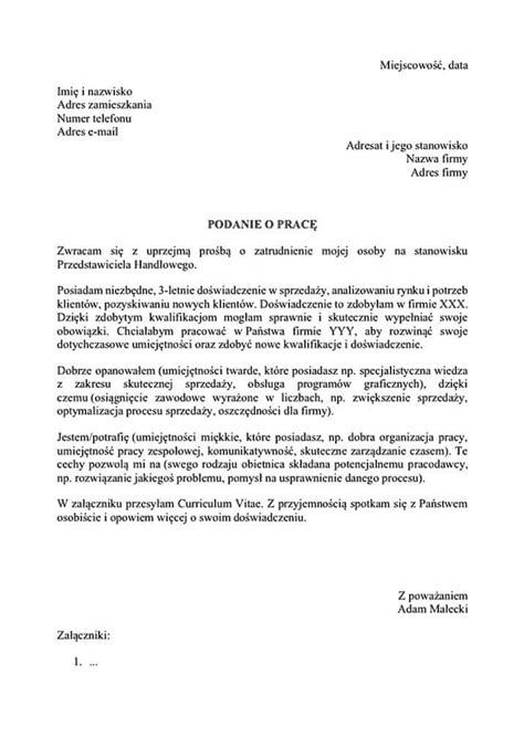 Przykładowy wzór podania o pracę do urzędu gminy