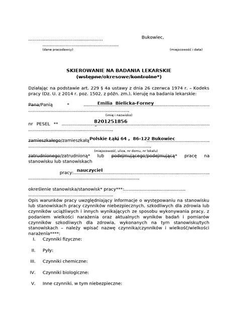 skierowanie na badania lekarskie