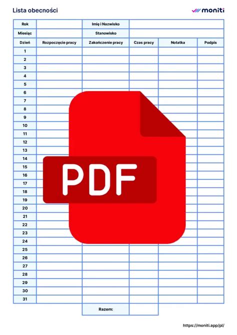 Lista obecności pracownika