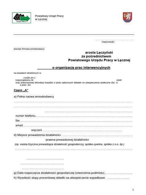 Formularz wniosku o organizację prac interwencyjnych
