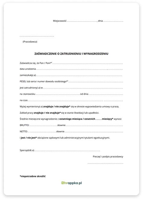 Formularz oświadczenia pracodawcy o zatrudnieniu