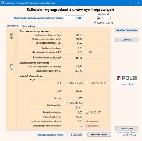 Kalkulator brutto-netto dla umowy zlecenia