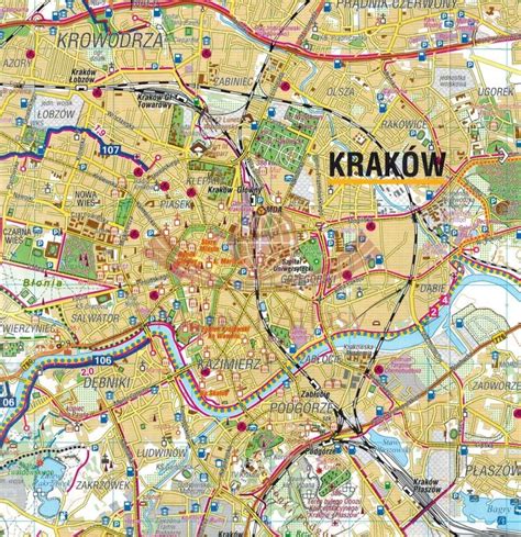 Mapa Krakowa z zaznaczonymi dzielnicami biznesowymi