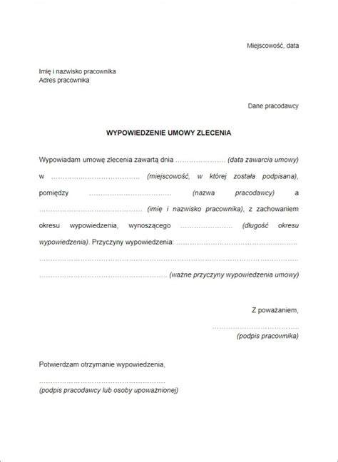 Wzór wypowiedzenia umowy zlecenia