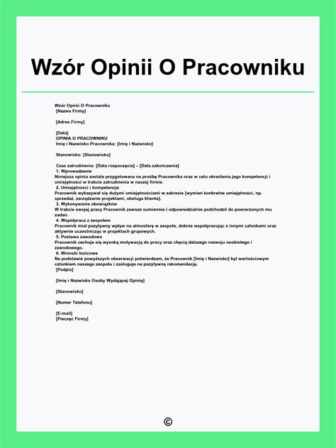 Schemat struktury opinii o pracowniku