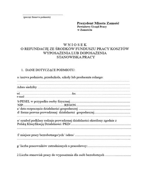 Schemat procesu ubiegania się o refundację kosztów wyposażenia stanowiska pracy dla osoby niepełnosprawnej