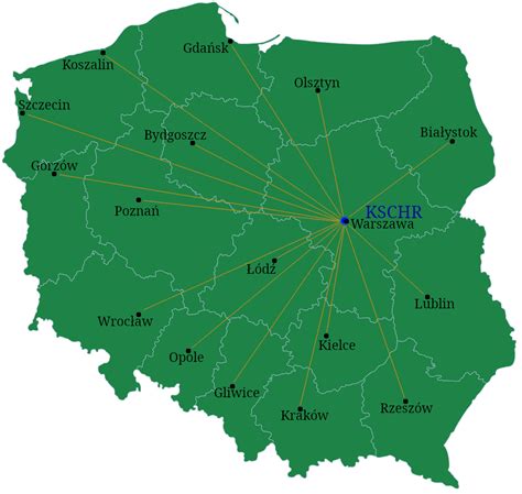 Mapa Polski z zaznaczonym obszarem Nadleśnictwa Złoty Potok