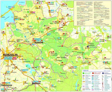 Mapa gminy Sianów i Mielno z zaznaczonymi miejscowościami Łazy