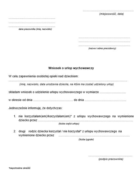 Formularz wniosku o urlop wychowawczy
