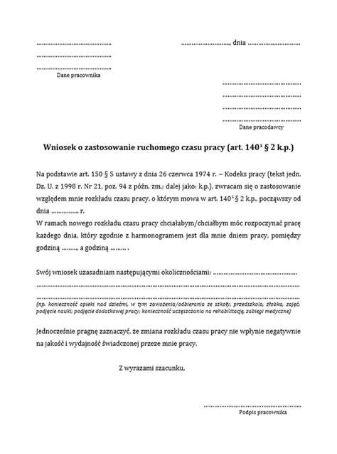 Formularz wniosku o elastyczny czas pracy