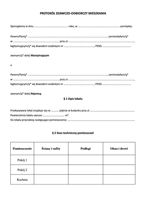 Fragment protokołu zdawczo-odbiorczego lokalu