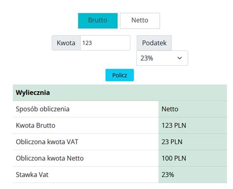 Kalkulator VAT brutto netto