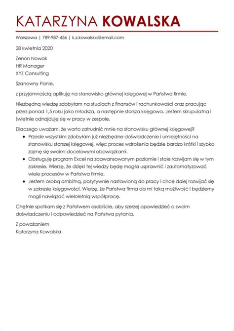 Struktura listu motywacyjnego