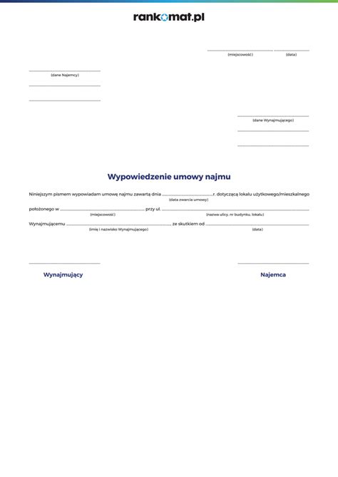Tabela z przykładami przyczyn wypowiedzenia umowy najmu