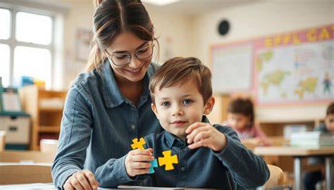 Dziecko z autyzmem podczas zajęć edukacyjnych