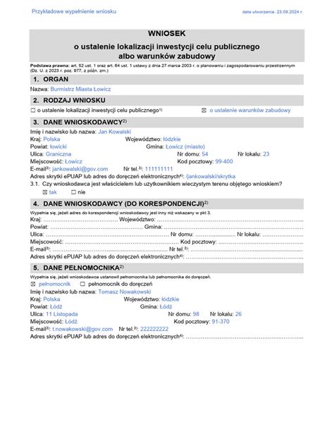 Przykładowy formularz wniosku o mianowanie