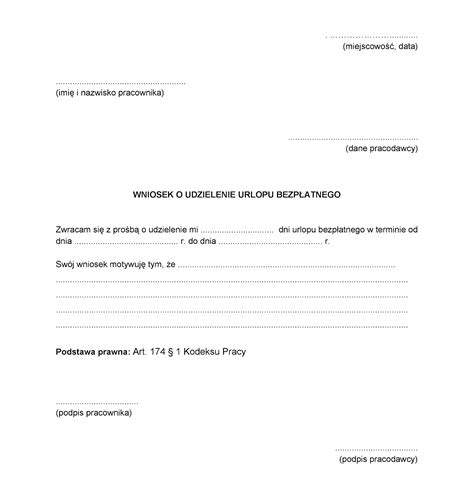Przykładowy wzór wniosku o urlop bezpłatny dla nauczyciela