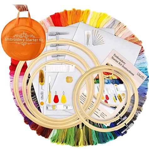 Zestaw do haftu ręcznego: igły, mulina, tamborek