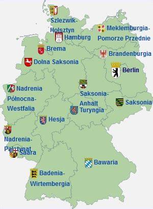 Mapa Niemiec z zaznaczonymi stolicami krajów związkowych