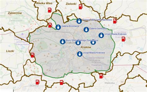 Mapa Krakowa z zaznaczonymi centrami biznesowymi