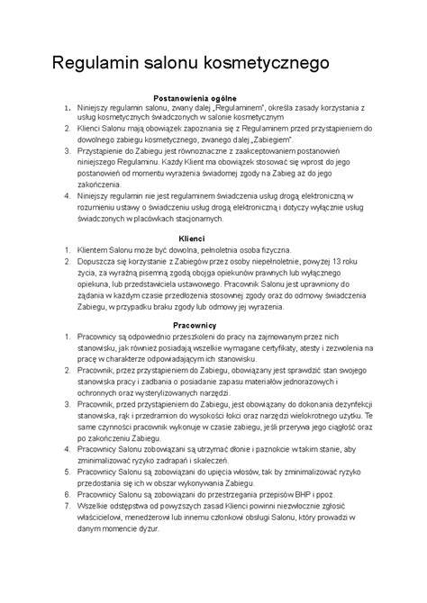 Regulamin gabinetu kosmetycznego